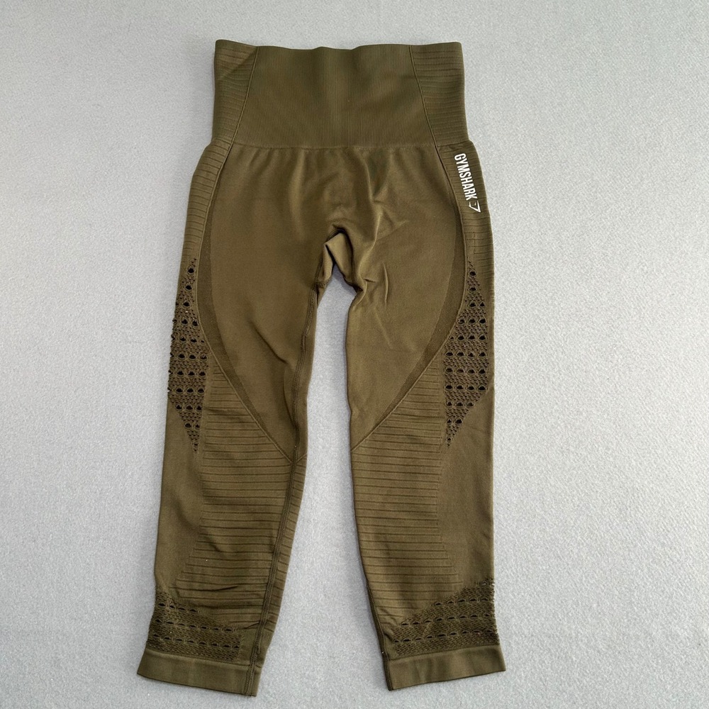 Gymshark Energy+ Seamless Leggings Women Small Olive Green Cropped High Waist